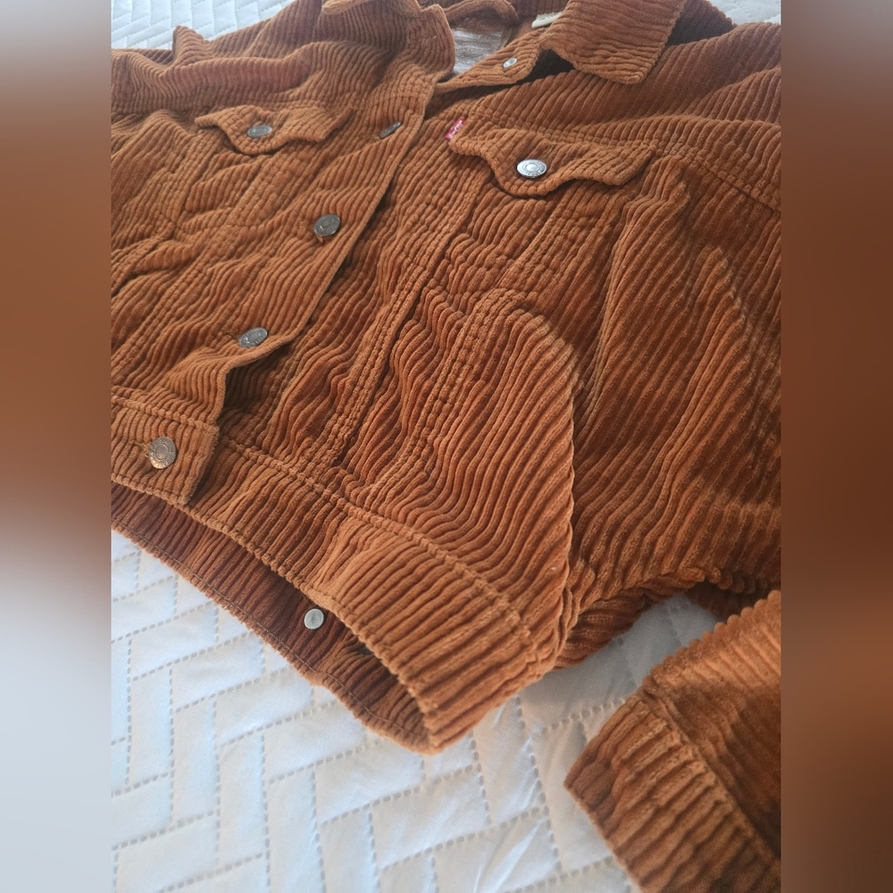 Levi Future Vintage Trucker Corduroy Cropped Jacket in Copper Brown - Picture 4 of 7